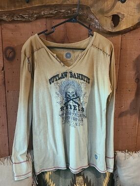 Double D Ranch Tan Distressed Bandit Outlaw Top